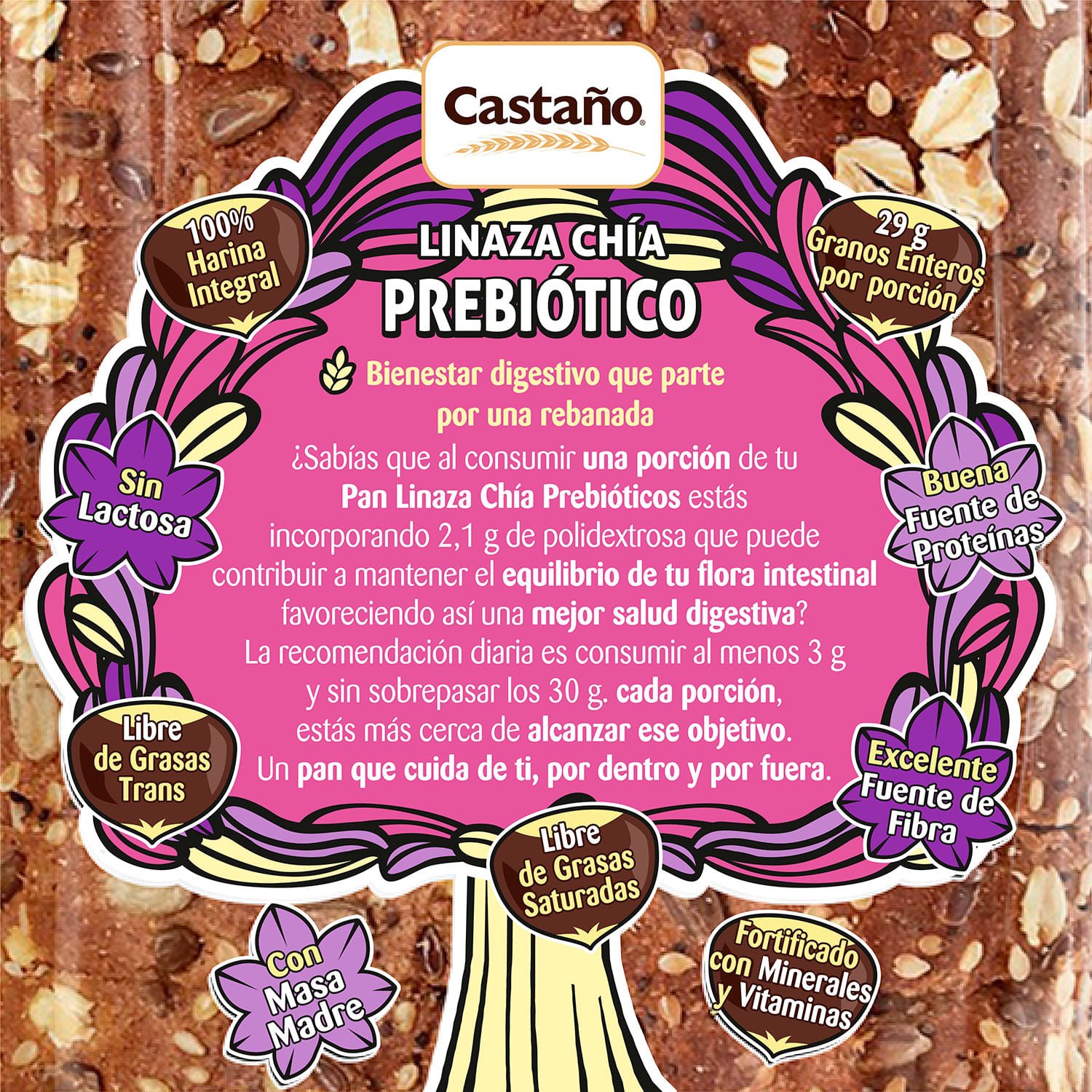 Pan Molde Integral Linaza y Chía Prebiótico 600 g - Image 3