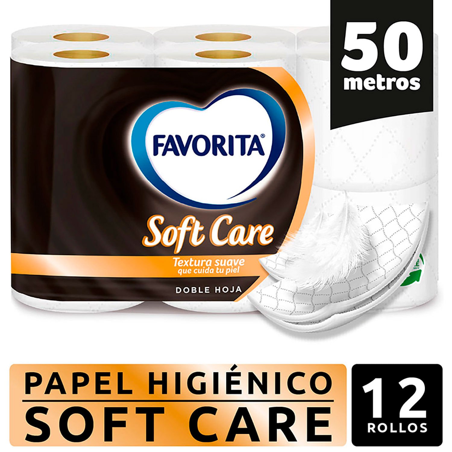 Papel Higiénico Favorita Soft Care Doble Hoja 50 m 12 un.