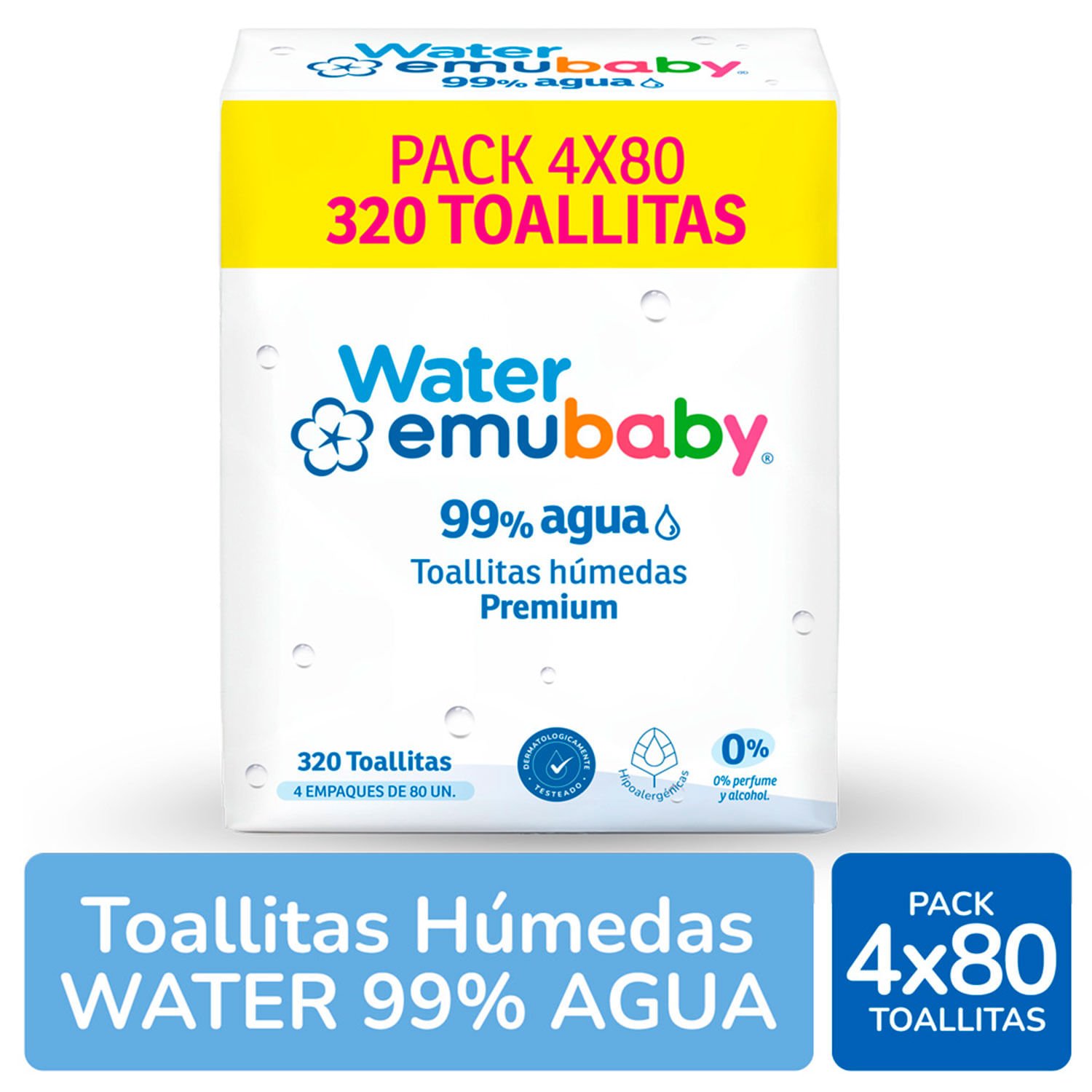 Toallas Húmedas Emubaby Water 320 un.